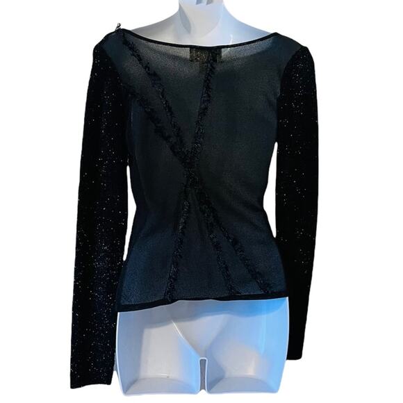 Cache Y2K holiday black Sparkle sheer back sweater - Picture 4 of 4